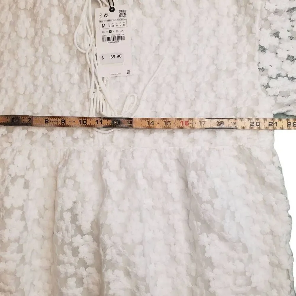 Zara Flower Lace Textured Long Sleeve Babydoll Mini Dress Size M